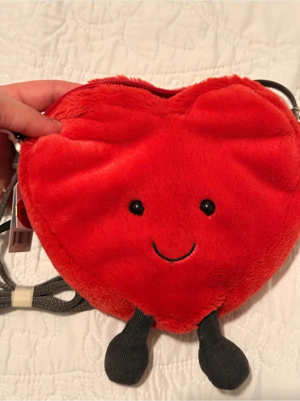 Jellycat Red Heart Plush Crossbody Bag with Smiling Face
